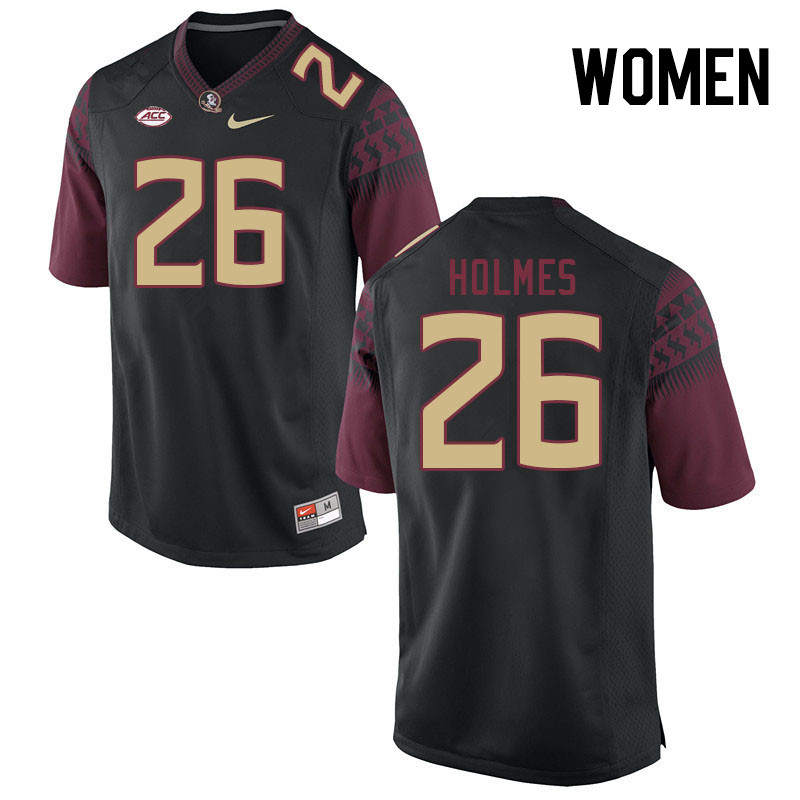 Women #26 Caziah Holmes Florida State Seminoles College Football Jerseys Stitched-Black - Click Image to Close